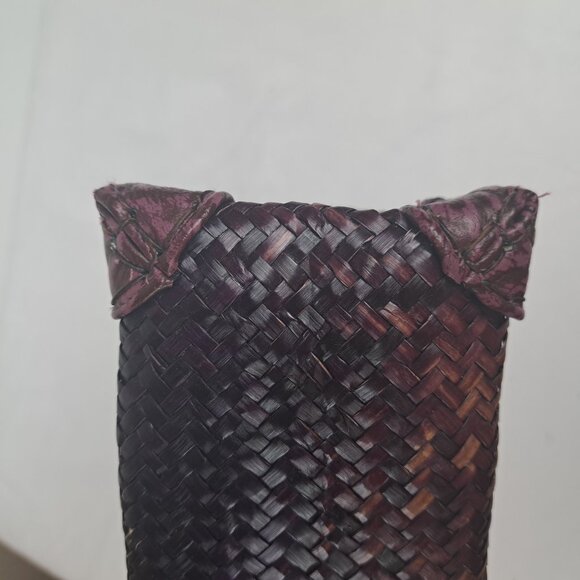 Vintage Straw and Faux Leather Purple Tan Bag - Picture 14 of 16